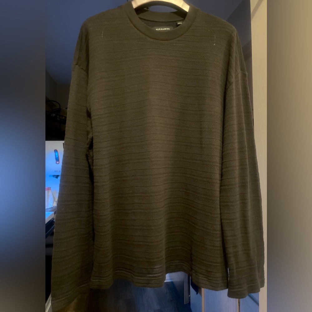 AllSaints Large Men’s Black Open Knit 100% Organic Cotton Lightweight Pullover